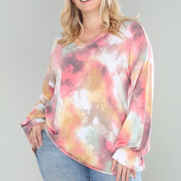 (3X) Plus Size Rainbow Tie Dye Sweater - Picture 1 of 5